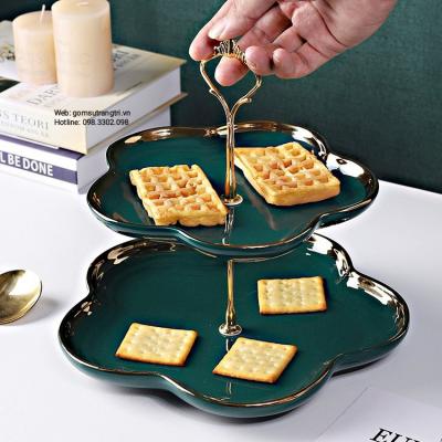 Bộ khay 3 tầng bằng sứ xanh